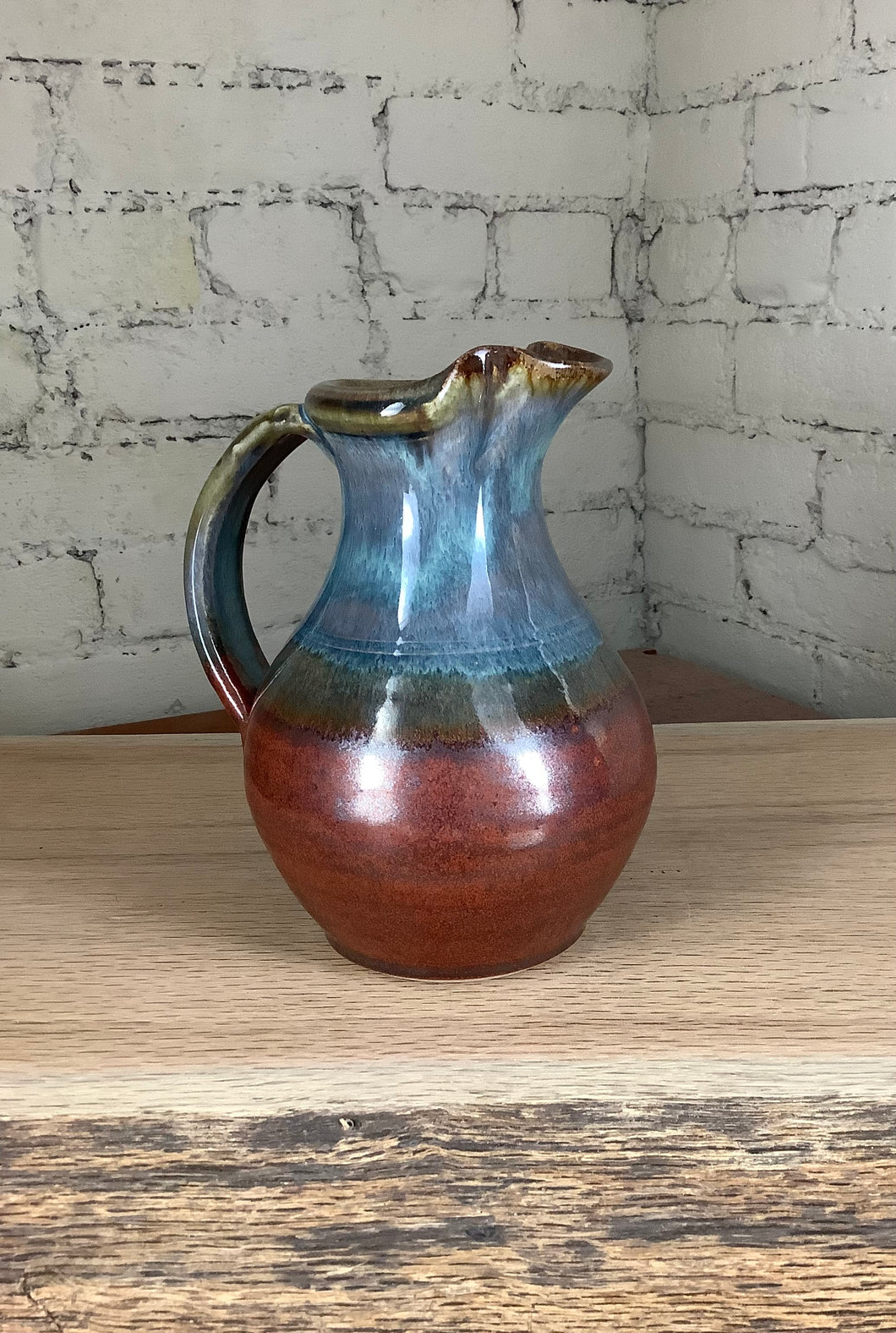 Syrup Pitcher in Rust Red and Breakfast Blue