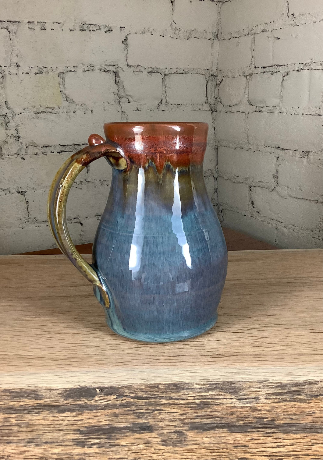 Breakfast Blue and Rust Red Tall Mug