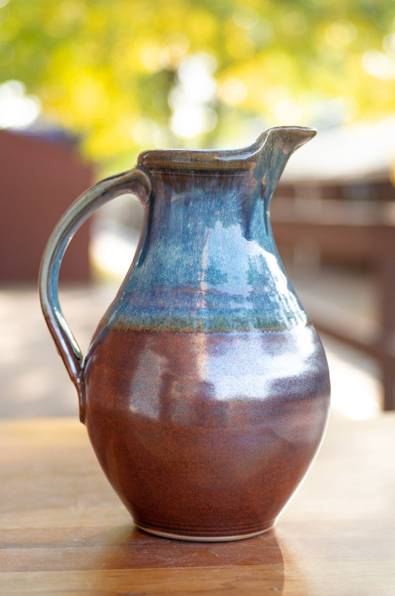Small Pitcher in Breakfast Blue and Rust Red