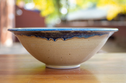 Large Serving Bowl in Wheat and Breakfast Blue
