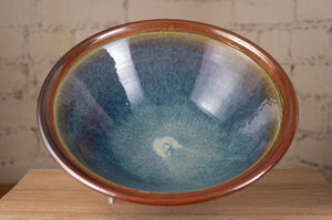 Large Serving Bowl in Rust Red and Breakfast Blue