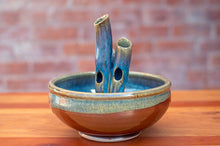 Load image into Gallery viewer, Medium Flower Bowl in Breakfast Blue and Rust Red
