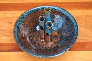 Medium Flower Bowl in Chocolate and Breakfast Blue